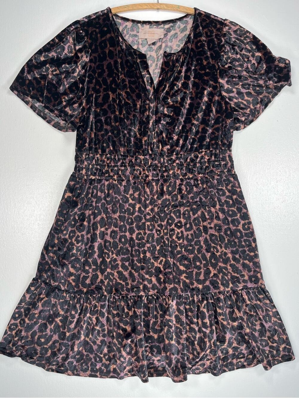 French Connection Brown and Purple Velvet Leopard Print Casual Dress Size Large